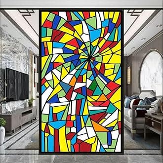 Stained Glass-Church Style Decoration Privacy Window Film Glue Free Static Cling Glass Window Film Heat Control Glass Sticker for Home Office W17.7 x H25.5(45x65cm)
