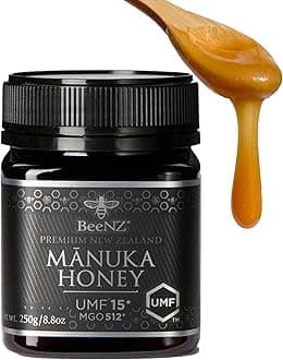 BeeNZ Raw Manuka Honey, Certified UMF 15+ (MGO 514+), Pure New Zealand Monofloral Manuka, Natural Sweetener, Superfood for Immune Support, No Sugar Added, Traceable from Hive to Jar, 8.8 oz/250g