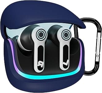 Sounce Earphone Case Cover for Boult Audio Z40 Gaming TWS Soft Silicone Skin Case Cover Shock Absorbing Protective Case with Keychain [Front LED Visible] - Blue