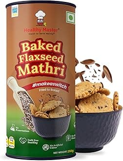 Healthy Master Baked Wheat Mathri (Flax Seed) 250g | No Maida | No Palm Oil | Crispy Crunchy Healthy Snack | 100% Wheat | Namkeen Mathi (Pack of 1)