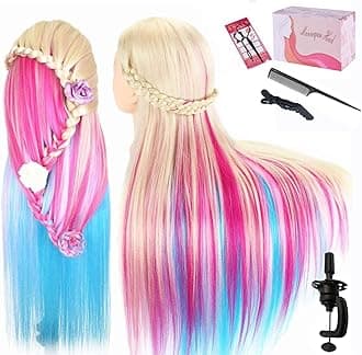 Beauty Star (colorful) - 70cm Colourful Mannequin Head with 100% Syntheic Hair Professional Bride Hairdressing Cosmetology Doll Head Training Head Free Stand holder + Practise Tools