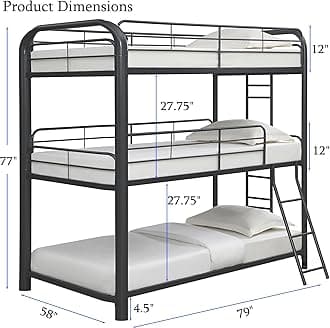 New Upgrade & Stronger Metal Triple Bunk Bed, Heavy Duty Steel 3 Bed Bunk Beds with Ladder & Guardrail for Kids Adults Teens Boys, No Box Spring Need, Black (Full Over Full Over Full Size)