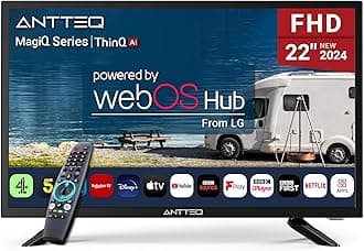 22 Inch FHD Smart TV 12V, WebOS 12 Volt Television with AI Voice Control Remote, BBC Freeview Netflix Airplay, HDMI/USB, Small Travel Screen for Caravan Truck Boat Motorhome