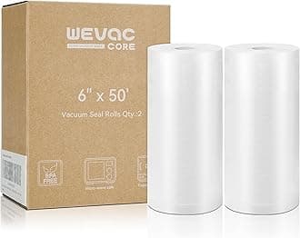 Wevac Vacuum Sealer Bags 6x50 Rolls 2 pack for Food Saver, Seal a Meal, Weston. Commercial Grade, BPA Free, Heavy Duty, Great for vac storage, Meal Prep or Sous Vide
