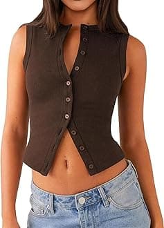 Matunana Womens Going Out Tops Summer Spring Ribbed Tank Sexy Crop Cute Y2K Button Down T Shirts Fashion Clothes 2026