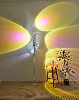 NKU Sunset Floor Lamp Projector 5 Head Multi Head Floor Light with Replaceable Filters Ambient Mood Lighting for Bedroom, Living Room 72in Chrome Unique Modern Colorful Sunset Lamp with Halo Effect