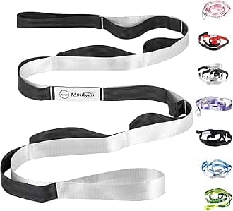 Stretching Strap Yoga Strap for Physical Therapy,10 Loops Yoga Straps for Stretching,Non-Elastic Stretch Strap for Pilates, Flexibility, Exercise, Stretch Band Women Men (Silver&Black)