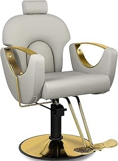 Barber Chair for Home Barbershop,Grey Salon Chair for Hair Stylist, Reclining Hydraulic Hair Salon Chair, 360°Rotation,135°Recline,Beauty Salon Hairstylist Styling Chairs