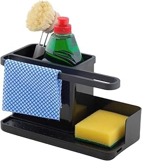 simplywire – Sink Tidy/Caddy – Kitchen Sink Organiser – Removable Drip Tray – Non-Slip - Black