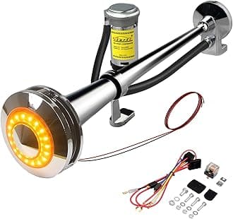 12V 150DB Car Air Horns, 18 Inches Chrome Zinc Single Trumpet Truck Air Horn with Compressor for Any 12V Vehicles Trucks Lorrys Trains Boats Cars (silver with lights)