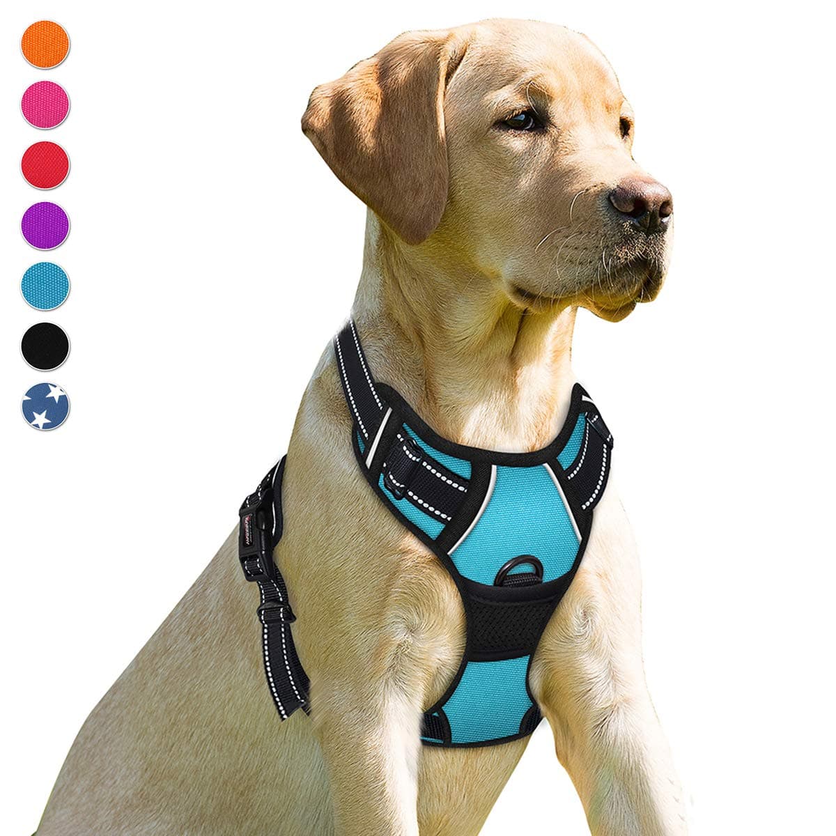 No Pull Dog Harness Front Clip Heavy Duty Reflective Easy Control Handle for Large Dog Walking(Blue,M)