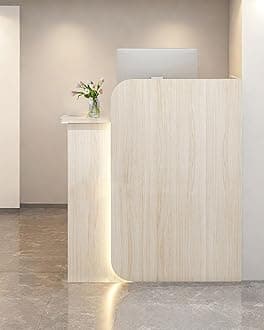 Reception Desk Office Checkout Counter, Modern Front Desk Reception Counter Desk with Lockable Drawer Simple Retail Counter for Retail, Lobby, Beauty Salon Clothing Store(Woodgrain,47" Lx18 Wx39 H)