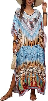Women's Plus Size Animal Print V-Neck Batwing Kaftan Beach Dress Bathing Suit Cover-Up Loungewear
