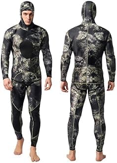 Nataly Osmann Camo Spearfishing Wetsuits Men 3mm /1.5mm Neoprene 2-Pieces Hooded Long Sleeve Scuba Diving Suit Full Body Keep Warm Snorkeling Suits