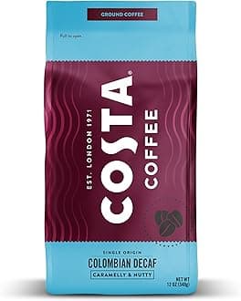 Costa Coffee Ground Coffee, Colombian Decaf Medium Roast, 12oz each, Rainforest Alliance Certified