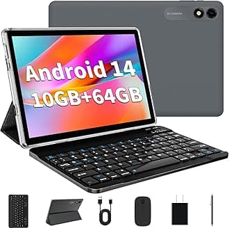 Android 14 Tablet 10.1 inch Tablet 2024 Latest Tablets with Keyboard Mouse 10GB+64GB 1TB Expand 6000mAh Octa-Core Processor Dual Camera WiFi 1280x800 IPS 18W Fast Charging(Black)