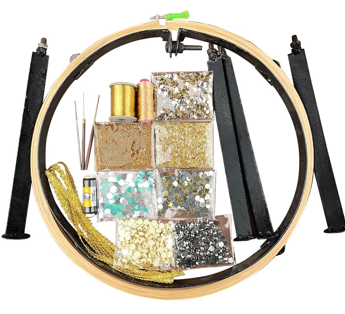 Aari Work Materials, Maggam Work Embroidery Combo 16 inch Aari Stand Beginner’s Pack Set