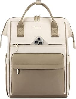 LOVEVOOK Laptop Backpack for Women, 17 Inch Work Teacher Nurse Bag, Large Capacity Business Computer Backpack Purse with USB Port, Stylish Casual Daypack for Travel,Beige&Khaki