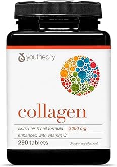 Youtheory Advanced Collagen - 6,000 mg Hydrolyzed Collagen Peptides - Includes Antioxidants & Contains Vitamin C - Hair Growth, Nails, Joint Health & Bone Support* - 290 Tablets (48-Day Supply)
