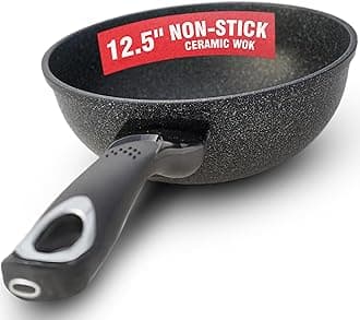 HOME N KITCHENWARE Nonstick Ceramic Wok, Frying Pan - Premium 9-Layered Cookware, Korean Marble-Coated - Easy to Clean Cast Aluminum - Induction Ready for Saute, Stir-Fry, Eggs, Fried Rice 12.5-Inch