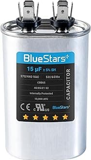 [UL Certified] BlueStars 15 uF MFD 370-440V Oval Run Start Capacitor CBB65 – Replacement for AC Motor, Condenser, and Heat Pump Air Conditioners - Replace TRCF15 PRCF15A CAP-15-450