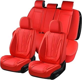 Coverado Car Seat Covers Full Set, Front Seat Cover and Back Seat Covers for Cars, Faux Leather Waterproof Seat Covers, Car Seat Protectors, Automotive Seat Covers Universal Fit for Most Vehicles Red