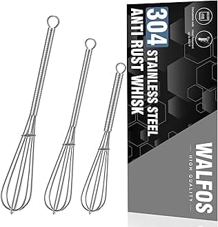 Walfos Stainless Steel Whisk, Mini Whisk Set, 6''+7''+8''wire whisks for cooking stainless, Ideal for Whisking, Mixing, Stirring, Beating（3pcs）
