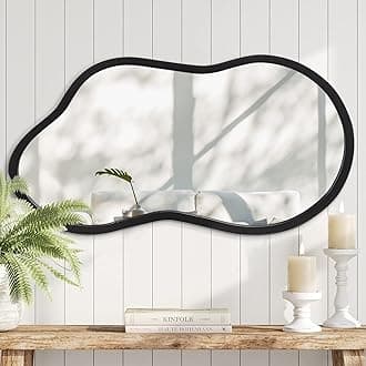 AAZZKANG Black Mirror with Wood Framed Modern Irregular Wall Mirrors Asymmetrical for Bathroom Bedroom Living Room Entryway Small 45x25cm