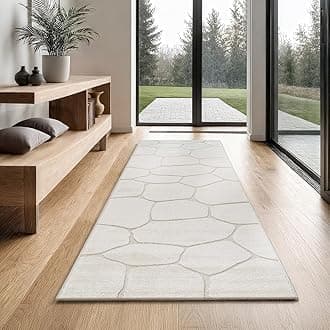 the carpet Everest, Modern Short Pile Rug, Living Room, Bedroom, with High-Low Effect, 3D Effect, High Pile Density and Pleasantly Soft, Honeycomb Pattern, Cream, 80 x 300 cm