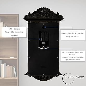 Clockswise Vintage Grandfather-Style Wall Clock with Wood-Effect Plastic Pendulum, Battery-Operated - for Home Decor, Living Room, Home Office, Kitchen or Dining Room ? Yellow with Distressed Finish