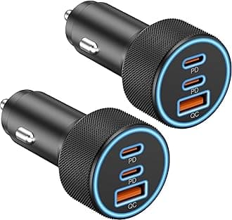 USB C Car Charger, 3-Port 67W Dual USBC & USB-A Car Phone Accessories Fast Power Adapter Cargador Carro PD/QC Cigarette Lighter for iPhone 17/16/15, iPad, Samsung Galaxy S25/S24, Android, 2-Pack