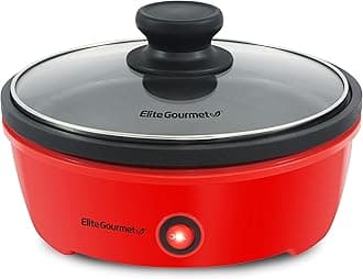 Elite Gourmet EGL-6101 Personal Stir Fry Griddle Pan, Rapid Heat Up, 650 Watts Non-stick Electric Skillet with Tempered Glass Lid, Red