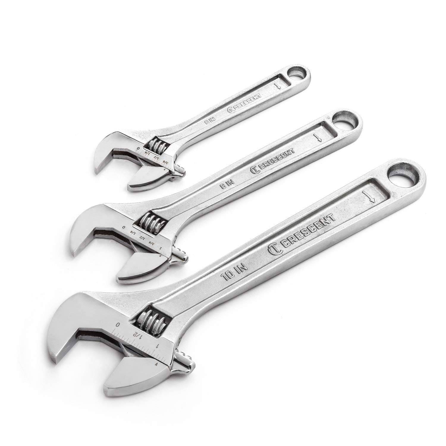 Crescent 3 Pc. Adjustable Wrench Set 6", 8" & 10" - Mechanical & Plumbing Wrenches - With Larger Knurl & Hex Jaw - Chrome Plated to Resist Rust & Corrosion - Reduces Fatigue - Hand Tools - AC3PC