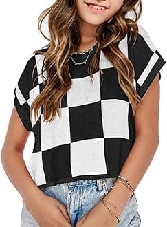 Girls Spring Crop Tops 2026 Summer Sweaters Cute Cap Sleeve Colorblock Loose Teen Top School Picture Outfits