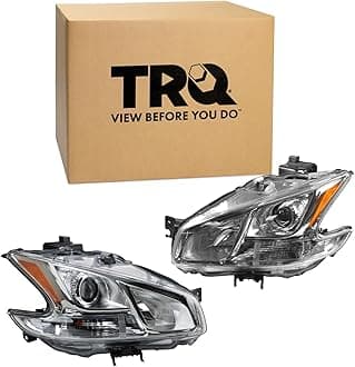 TRQ Driver and Passenger Side Headlight Assembly Set Compatible with 09-14 Nissan Maxima Halogen Only