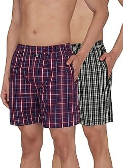 XYXX Men's Checkmate Relaxed Fit Cotton Boxer Shorts with Dual Pocket & No Marks Waistband (Pack of 2)