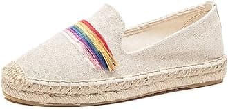 Women's Casual Flat Cap-Toe Slip on Platform Canvas Espadrilles Smoking Slipper Loafer