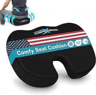 Seat Cushion - Coccyx Pillow - Memory Foam Ventilated Orthopedic Tailbone Cushion With HANDLE, ANTI SLIP BOTTOM & CARRY BAG - For Lower Back Pain, Pregnancy, Maternity, Chairs, Wheelchair & Stadium