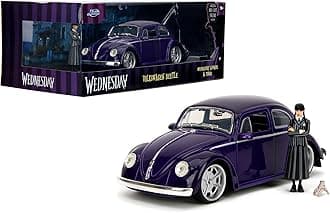 Jada Toys - 1:24 Wednesday 1972 VW Beetle with Wednesday & Thing Figures - Collectible Toy for Adults & Kids