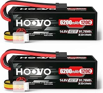 HOOVO 4S Lipo Battery 14.8V 6200mAh 120C RC Car Battery Hard Case with TR Plug Compatible for 1/8 and 1/10 Scale RC Car RC Buggy Truggy Truck Slash 4X4 Crawler Monster RC Hobby 2 Pack