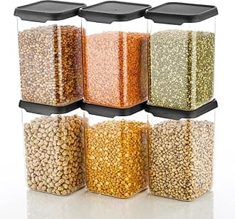 Airtight Container Jar Square Shape For Kitchen Collection Perfect for Organizing Pantry Staples, Spices, and Snacks in Freshness and Essential Kitchen Organizer (6 Pcs) (Square)