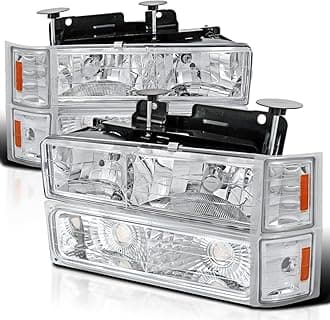 SPEC-D TUNING Headlights + Bumper Lights + Corner Compatible with 1994-1998 Chevy C/K 1500 2500 3500 Tahoe Suburban C10 Pickup, Left + Right Pair Headlamp Assembly