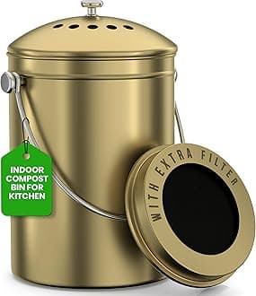 Utopia Kitchen Compost Bin for Kitchen Countertop - 1 Gallon Compost Bucket for Kitchen with Lid - Includes 1 Spare Charcoal Filter ((Silver)