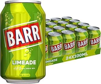 BARR 24 Pack Zingy Sparkling Limeade, Zero No Sugar Lime Flavoured Fizzy Drink, Sparkling Fizzy Pop, 24 x 330ml Cans