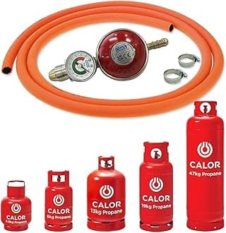 Propane Gas Bottle Regulator Kit With Pressure Dial 2m Orange Hose 37mbar Screw On and Clips