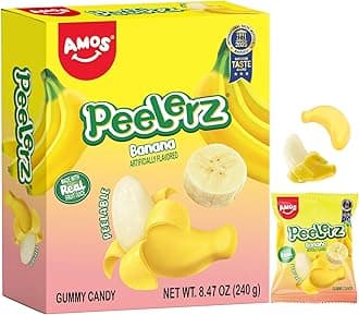 AMOS Peelerz Banana Gummy Candy, Peelable Fruit-Shaped Candy, 8.47oz Box with...