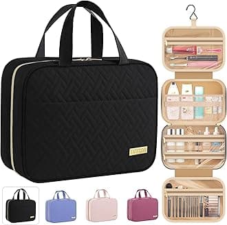 Travel Toiletry Bag - Hanging Toiletry Bag for Women & Men, Makeup Bag/Big Comparment, Waterproof for Travel Accessories, Travel Essentials, Medium, Black