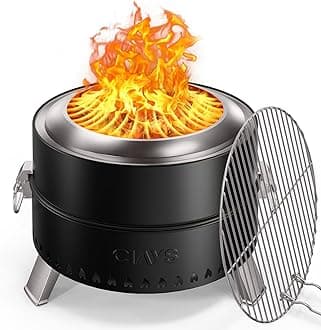 Smokeless Firepit, 19 Inch Fire Pit for Camping with Patented Technology, Portable Fire Pit for Outside with Steel Grill Rack, Fire Poker, and Bag, Easy Setup and Storage, Wood Burning (Black)