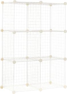 Amazon Basics 6 Cube Interlocking Storage Unit With Metal Wire Mesh, 60 Pounds / 27kg Shelf Maximum Weight Capacity, Off White, 37 cm D x 77 cm W x 114 cm H
