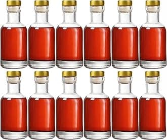 Clear Glass Bottles 3 oz - 100ml [Pack of 12] for Wine Beverages Drinks Oil Vinegar Kombucha Beer Water Soda with Cork Stopper Airtight Lid